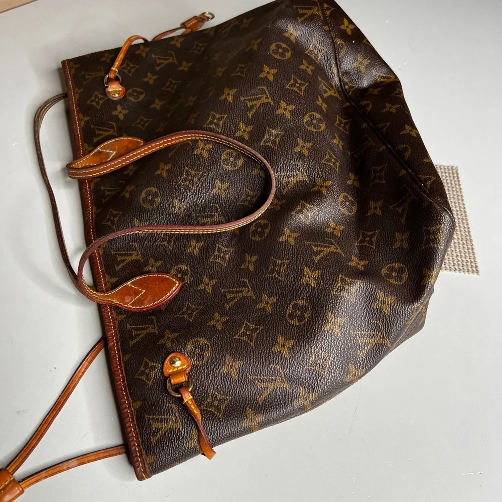Vintage Louis Vuitton Neverfull MM Monogram Canvas Tote Bag Brown Shoulder Bag